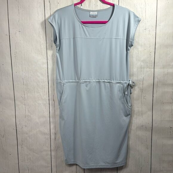 Columbia Light Blue Drawstring Waist Active T Shirt Dress Outdoor Sporty Size S - Picture 2 of 14